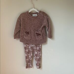 Nicole Miller Mauve Knit Sweater and Floral Leggings Set